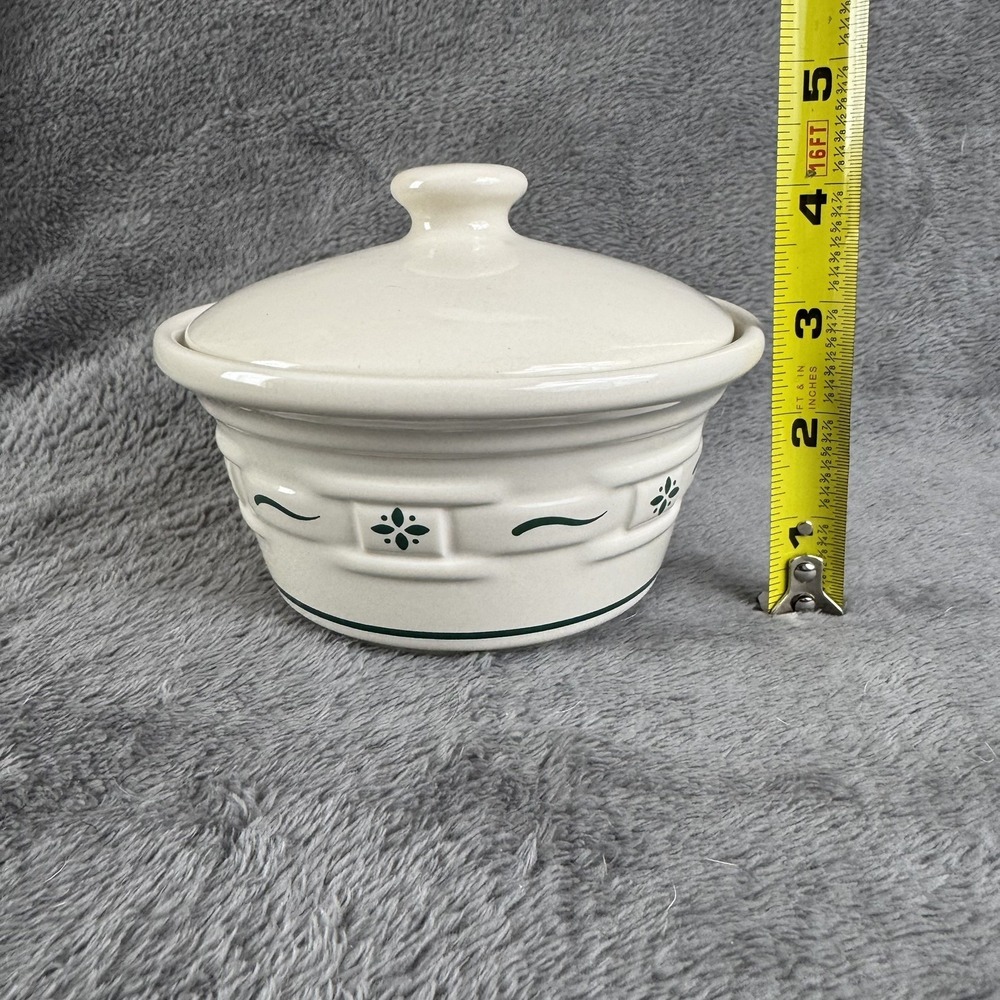Longaberger Pottery Heritage Green Butter Tub w Lid Woven Traditions USA - Picture 5 of 9